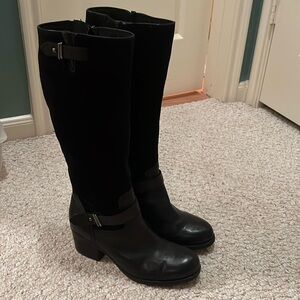 Black leather and suede boots